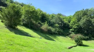 San Miguel de Lillo. Naranco Dağı 'nda, güneşli bir günde, romantizm öncesi eski bir kilise. Oviedo, Asturias, İspanya