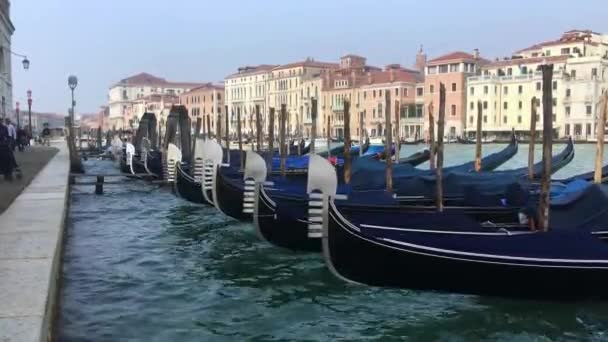 Традиционные Гондолы Пришвартованные Венеции Италия — стоковое видео