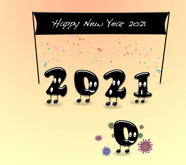 Ilustrace Šťastného Nového Roku 2021 Bez Covid19 — Stock fotografie