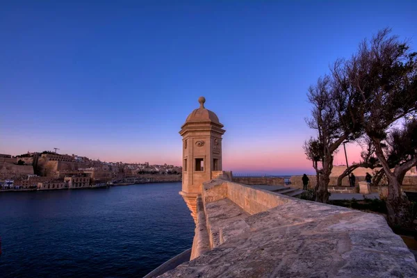 Wachttoren Gardjola Gardjola Gardens Senglea Stad Uitzicht Valletta Grand Harbour — Stockfoto