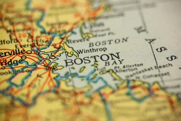 Boston, Massachusetts is the center of focus on an old map.