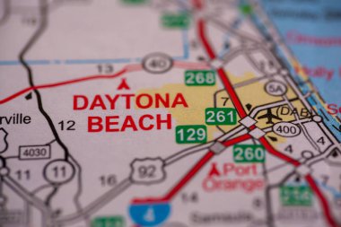 WOODBRIDGE, NEW JERSEY - July 13, 2020: A map of Florida is shown with a focus on Daytona Beach clipart