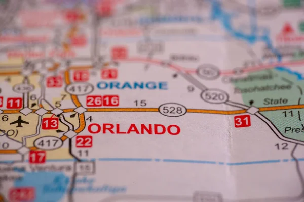 伍德布里奇 新泽西州 2020年7月13日 一张佛罗里达地图被展示 其重点是奥兰多 — 图库照片