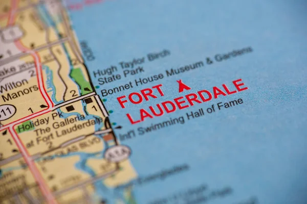 伍德布里奇 新泽西州 2020年7月13日 佛罗里达地图 重点放在劳德代尔堡 — 图库照片