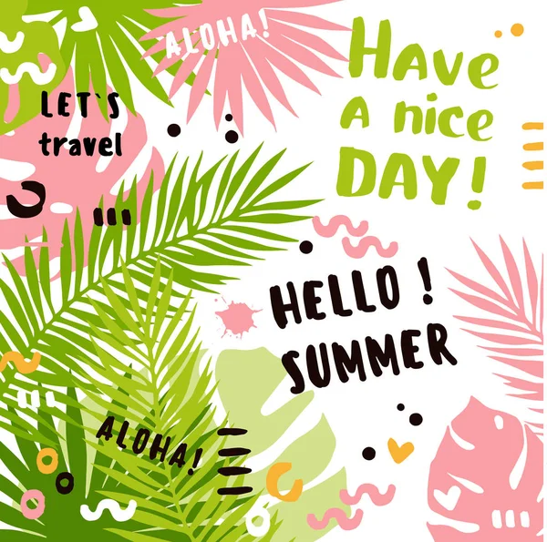 Summer Abstract Vector Poster Tropical Leaves Text — Stock Vector