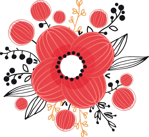 Carte Florale Vectorielle Décorative Avec Fleur Rouge — Image vectorielle