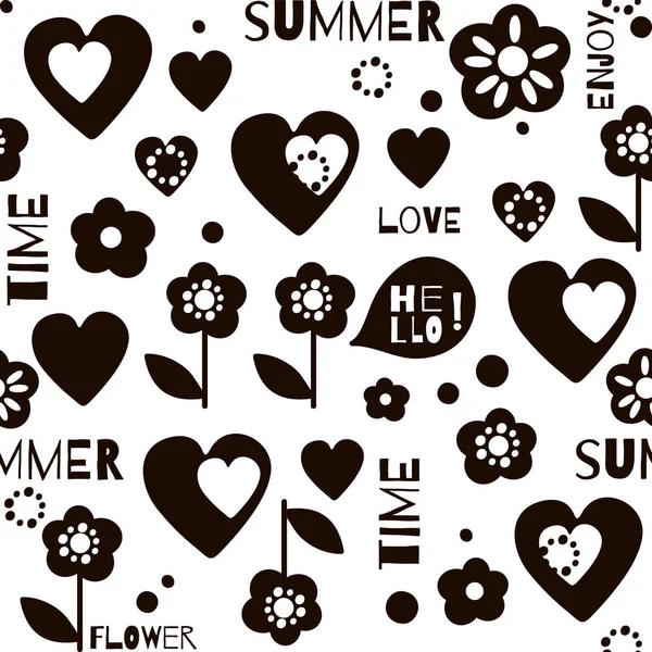 Summe Abstract Seamless Pattern Black White Design Typography Print Hearts — стоковый вектор