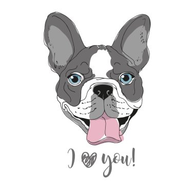 Mutlu köpek portre vektör çizim. T shirt, kartları, poster baskı