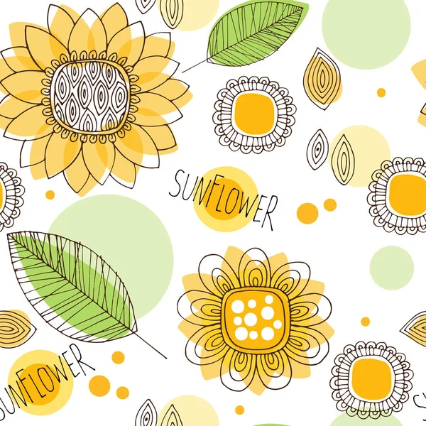 Garabato Dibujado Mano Patrón Inconsútil Girasol Decorativo — Vector de stock