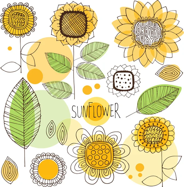 Mano Disegnato Doodle Decorativo Girasole Vettore Sfondo — Vettoriale Stock