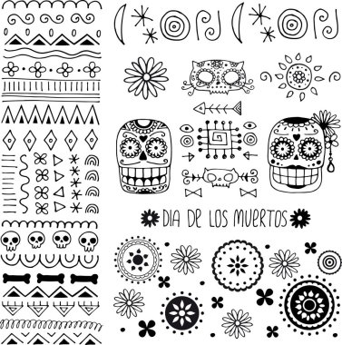Didi de los muertos doodle unsurları ayarlandı