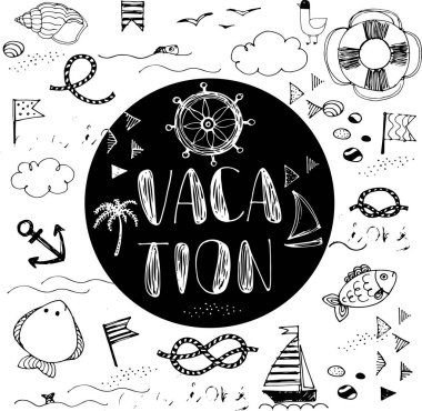 Tatil doodle kartı. Yaz karalamalar arka plan