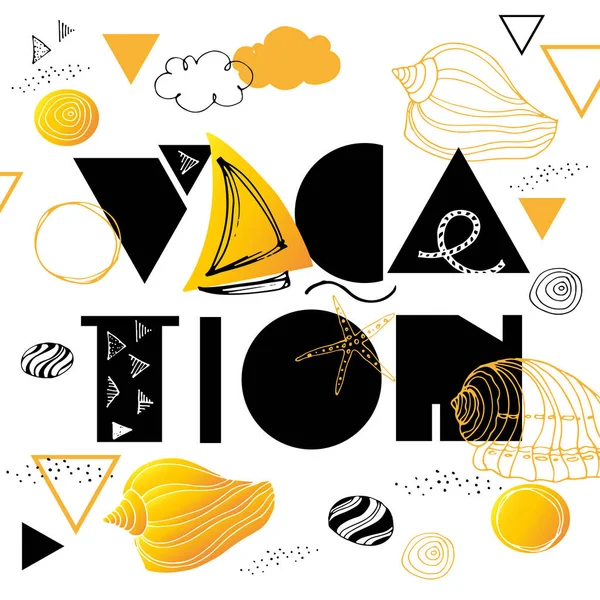 Soyut yaz poster. Deniz tasarım geometrik zemin kabukları ile