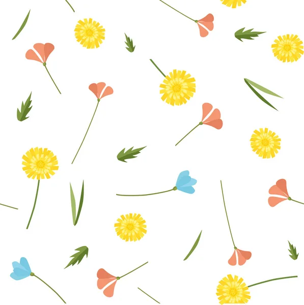 春と夏の花のシームレスなパターンの単純なベクトル — ストックベクタ