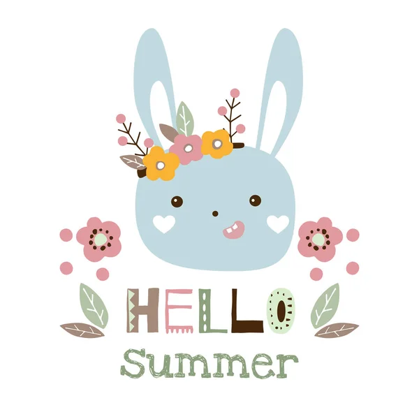 你好夏天向量例证 可爱的兔子托儿所矢量卡 — 图库矢量图片