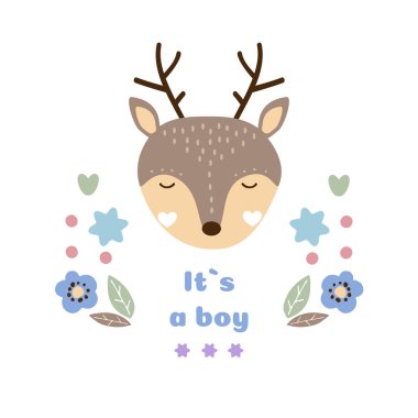 Bebek vektör kartı. Onun bir çocuk. Şirin bebek hayvan vektör çizim