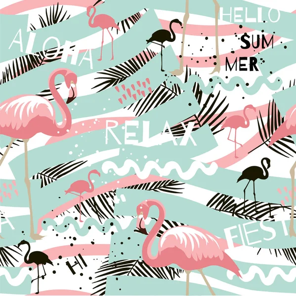 Tropikal yaz soyut seamless modeli ile flamingo