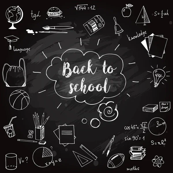 Hand drawn school doodle elements on blackboard. Back to school vector ikkustration