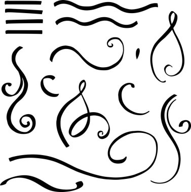 Elle çizilmiş mürekkep vuruşları ve swirls. Kıvırcık fırça darbesi