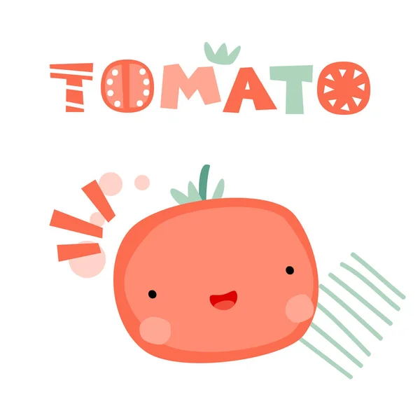 Lindo Vector Tomate Ilustración Diseño Vectorial Para Niños Camisetas Tarjetas — Vector de stock