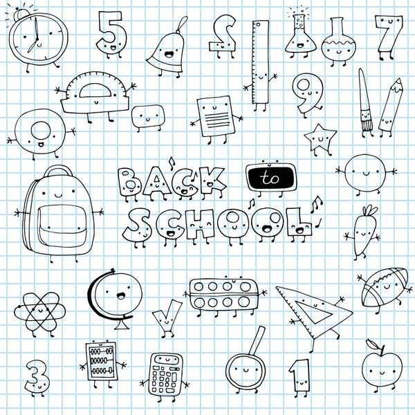 Funny Doodle School Icons Vector Illustration — Stock Vector