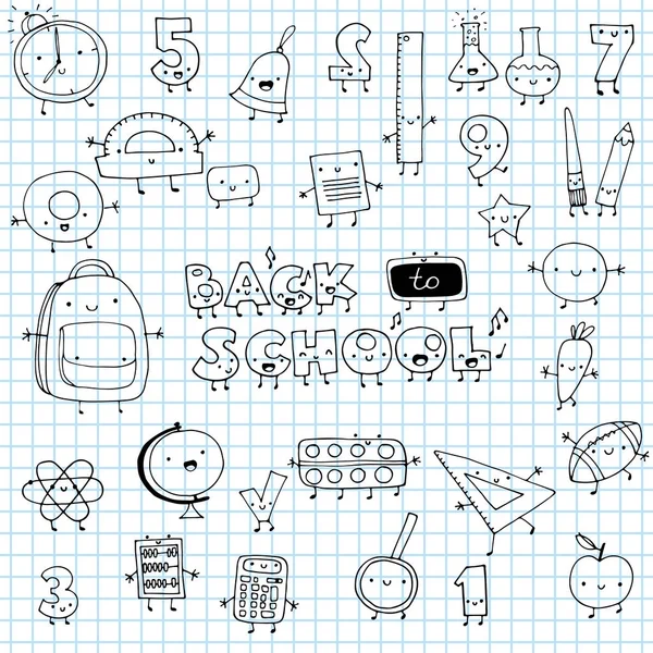 Komik Okul simgeler vektör çizim doodle