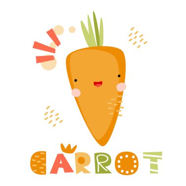 Şirin komik havuç vektör çizim. Çocuk tişörtleri, kartları için vektör tasarımı