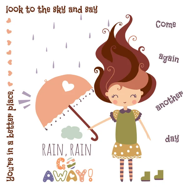 装饰海报与可爱的女孩 雨雨走开向量例证 — 图库矢量图片