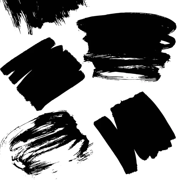 Black Ink Brush Stains Hand Drawn Black Paint Stains Set — Stock Vector