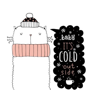 Vektör çizim yazı ile kış kartı