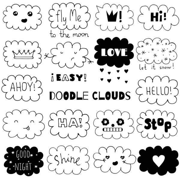 Doodle funny clouds set. Hand drawn vector illustration — Stock Vector
