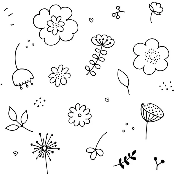 Doodle patrón floral sin costuras. Yfnd dibujado elementos florales simples — Vector de stock