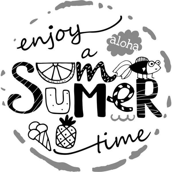 Doodle lettering cartão de verão. Summertime frase vetor ilustração — Vetor de Stock