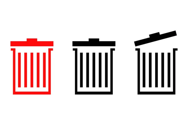 垃圾箱平面图标收集 包括开放 关闭和满垃圾桶 — 图库矢量图片