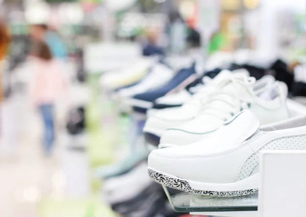 Shelves in the store with comfortable women's shoes, selective focus — Stock Image Shelves Store Comfortable Women Shoes Selective Focus Royalty Free Stock Photos