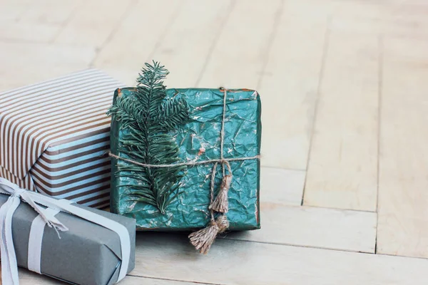 Рождественские Подарочные Коробки Ретро Декор Фон — стоковое фото