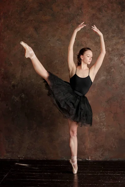 Ballet Danseuse Ballerine Belle Robe Noire Jupe Tutu Pose Studio — Photo