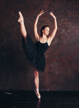 Bale dansçısı balerin güzel siyah çatı stüdyo içinde poz tutu etek elbise