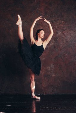 Bale dansçısı balerin güzel siyah çatı stüdyo içinde poz tutu etek elbise