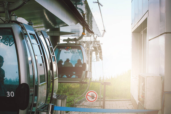 Sochi, Russia - August, 06, 2019. View Cable Car on ropeway in mountain resort of Rosa Khutor