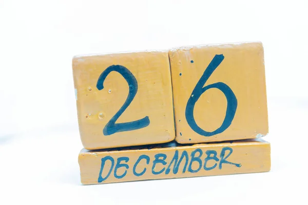 Aralık Gün Takvim Ahşap Arka Plan Üzerinde Yapımı Takvim — Stok fotoğraf