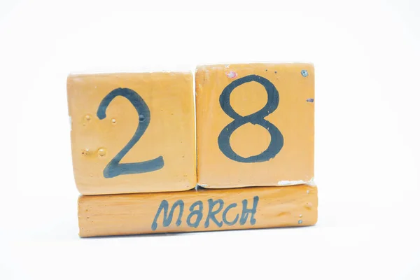 März Tag Des Monats Handgemachter Holzkalender Isoliert Auf Weißem Hintergrund — Stockfoto