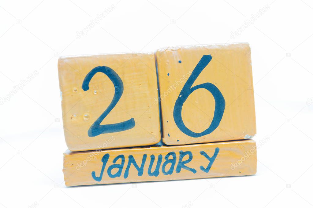 January 26th. Day 26 of month, calendar on wooden background. Winter time, year concept