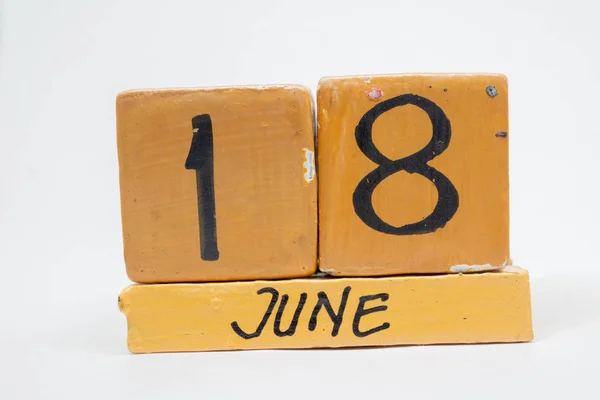 June 18Th Day Month Handmade Wood Calendar Isolated White Background — Stock Photo, Image