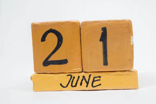21Η Ιουνίου Ημέρα Του Μήνα Χειροποίητο Ξύλινο Ημερολόγιο Που Απομονώνονται — Φωτογραφία Αρχείου