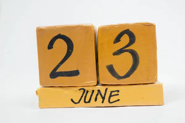 June 23Rd Day Month Handmade Wood Calendar Isolated White Background — Stock Photo, Image