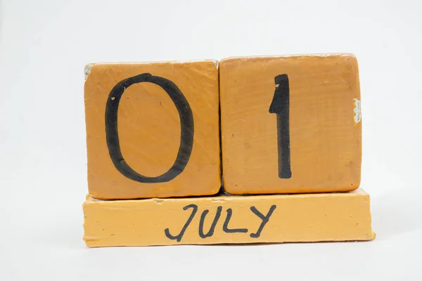 July 1St Day Month Handmade Wood Calendar Isolated White Background — Stock Photo, Image