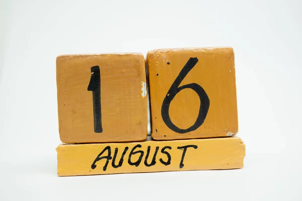 August 16Th Day Month Handmade Wood Calendar Isolated White Background — Stock Photo, Image