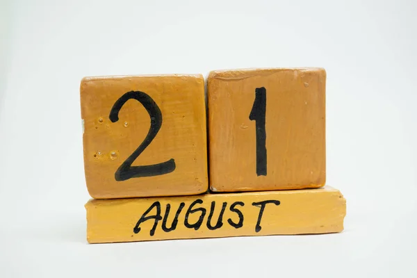 August 21St Day Month Handmade Wood Calendar Isolated White Background — Stock Photo, Image