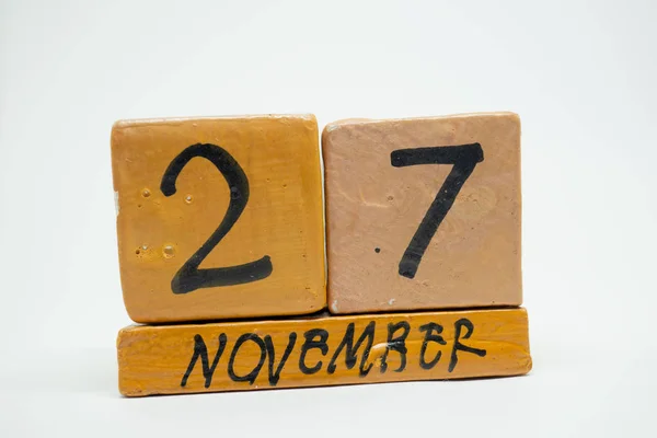 Listopada Dzień Miesiąca Ręcznie Robione Drewniane Kalendarz Białym Tle Jesienny — Zdjęcie stockowe